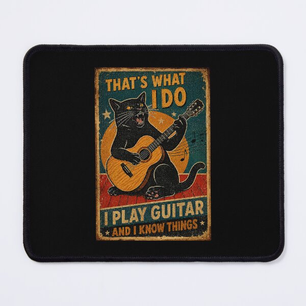 Item preview, Vintage Black Cat Playing Guitar Retro Musician Folk designed and sold by eliramaison.