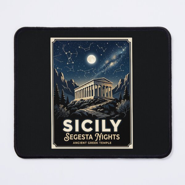 Item preview, Segesta Sicily Vintage Travel Poster Temple By Night designed and sold by RetroRewind Studio.