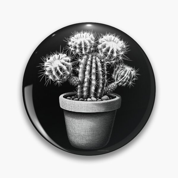Item preview, Black and White Potted Cactus Botanical Illustration designed and sold by inkoutninja.