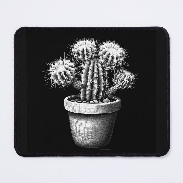 Item preview, Black and White Potted Cactus Botanical Illustration designed and sold by inkoutninja.