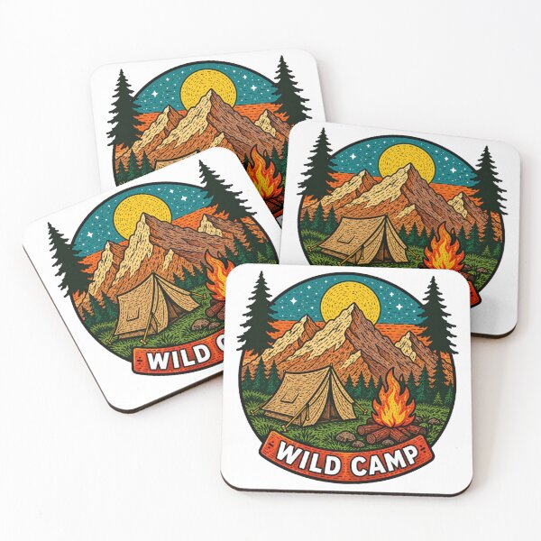 Item preview, Wild Camp Mountain Camping Retro Badge Illustration designed and sold by bosamji.