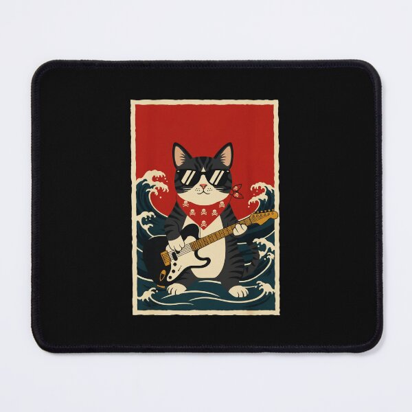 Item preview, Cool Cat Guitarist Standing in Ocean Waves Retro Poster designed and sold by JordynLadukeg65.