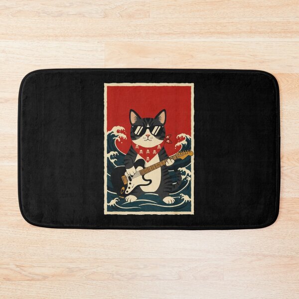 Item preview, Cool Cat Guitarist Standing in Ocean Waves Retro Poster designed and sold by JordynLadukeg65.
