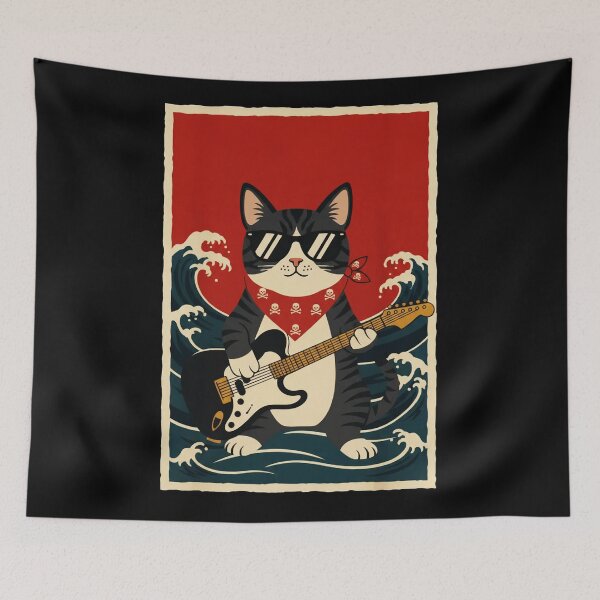 Item preview, Cool Cat Guitarist Standing in Ocean Waves Retro Poster designed and sold by JordynLadukeg65.