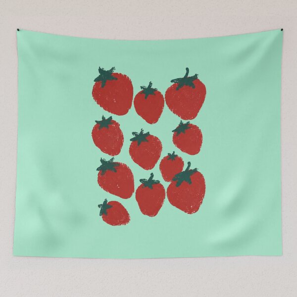 Item preview, Red Strawberry Risograph Print Fruit Pattern Art designed and sold by bosamji.
