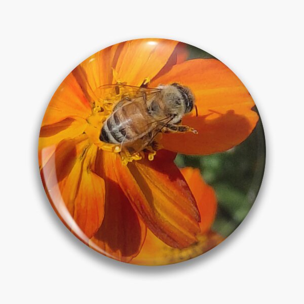 Item preview, Full on bee resting on orange flower designed and sold by FABric Photos.