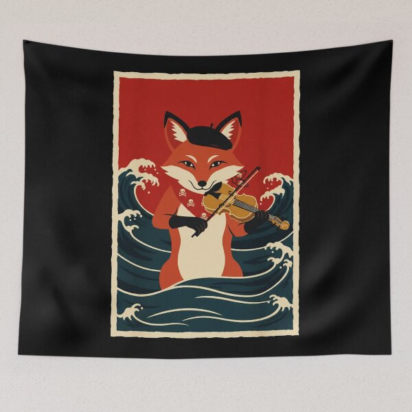 Item preview, Violin Fox Among Ocean Waves Vintage Poster Style designed and sold by JordynLadukeg65.