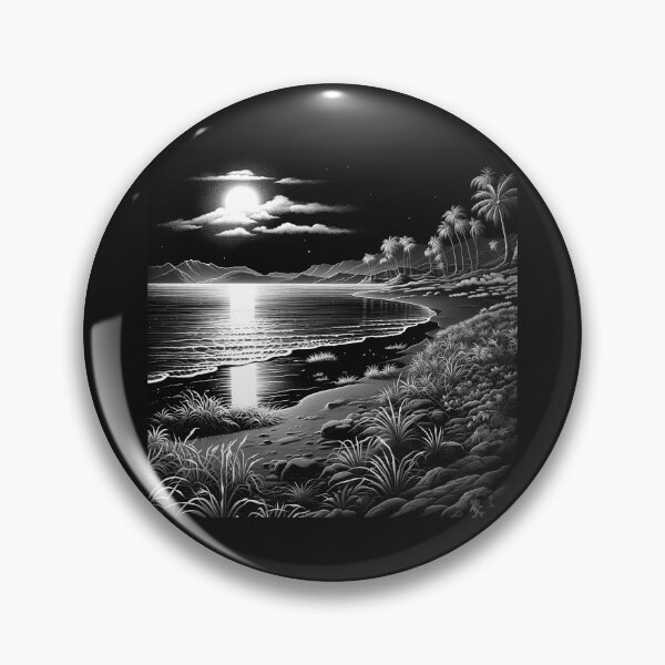 Item preview, Black and White Tropical Moonlit Beach Landscape designed and sold by inkoutninja.