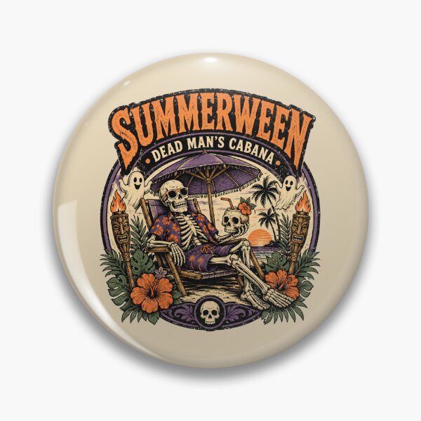 Item preview, Summerween Dead Man’s Cabana Retro Tropical Halloween Skeleton Tee designed and sold by POD DYNASTY.