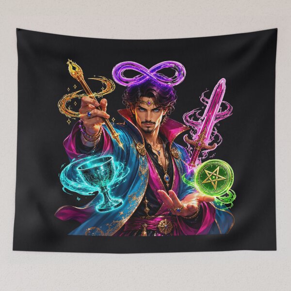 Item preview, Retro Neon The Magician Tarot Card designed and sold by MarVan-Prints.
