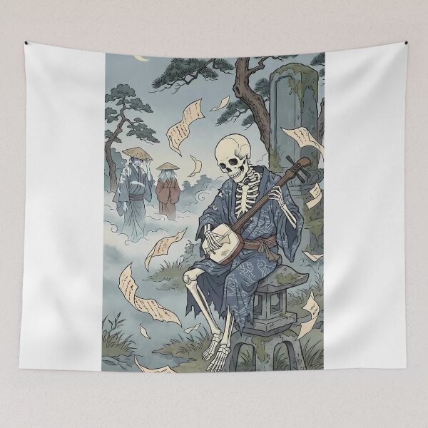 Item preview, Sorrowful Skeleton Playing Shamisen in Graveyard Ukiyo-e designed and sold by TokyoUkiyoHouse.
