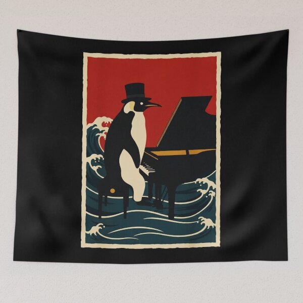 Item preview, Elegant Penguin Playing Piano Above Ocean Waves Vintage Poster designed and sold by JordynLadukeg65.