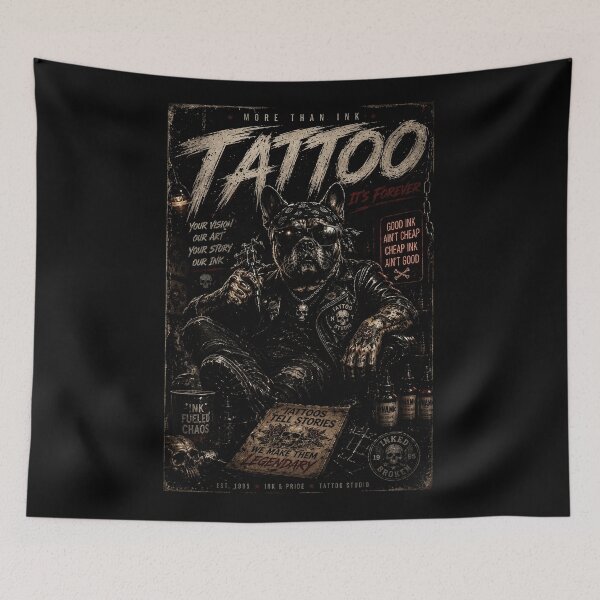 Item preview, Rebel Bulldog Tattoo Studio Poster With Vintage Ink Culture designed and sold by Modaozushi216.