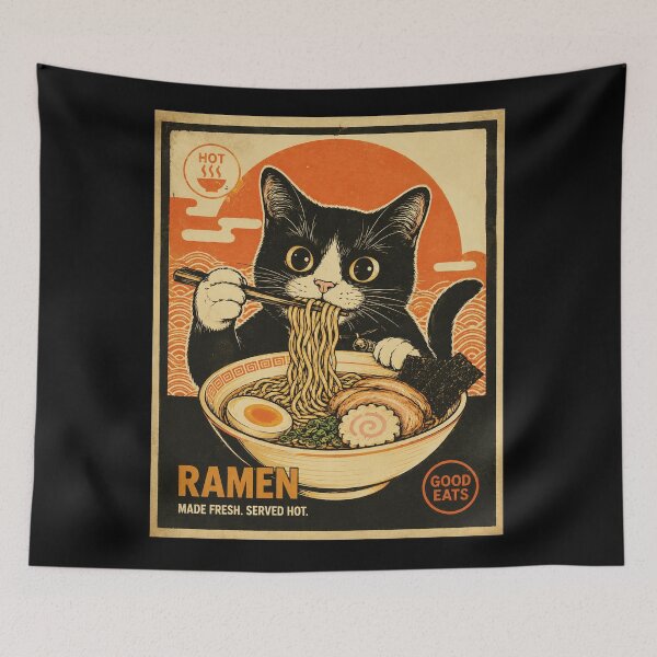 Item preview, Retro Ramen Cat Poster With Cozy Japanese Diner Vibes designed and sold by eliramaison.