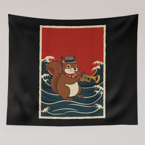 Item preview, Dapper Squirrel Trumpet Player Riding Ocean Waves Vintage designed and sold by JordynLadukeg65.