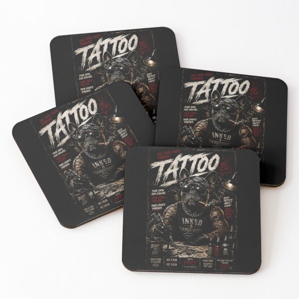 Item preview, Tattooed Bulldog With Dark Ink Studio Vintage Poster Style designed and sold by Modaozushi216.