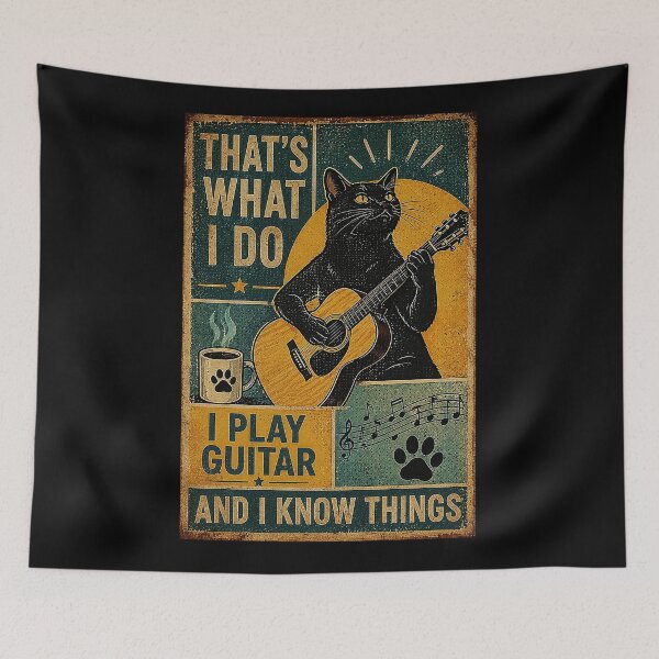 Item preview, Black Cat Guitar Player Vintage Musician Humor Retro Poster designed and sold by eliramaison.