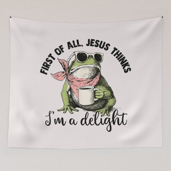 Item preview, First Of All, Jesus Thinks I'm A Delight Christian Humor Frog Faith Coffee Lover designed and sold by SanTiOmal.