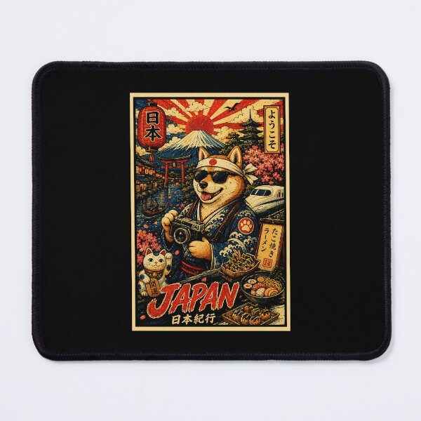 Item preview, Shiba Traveler Exploring Japan Through Colorful Vintage Landmarks designed and sold by eliramaison.