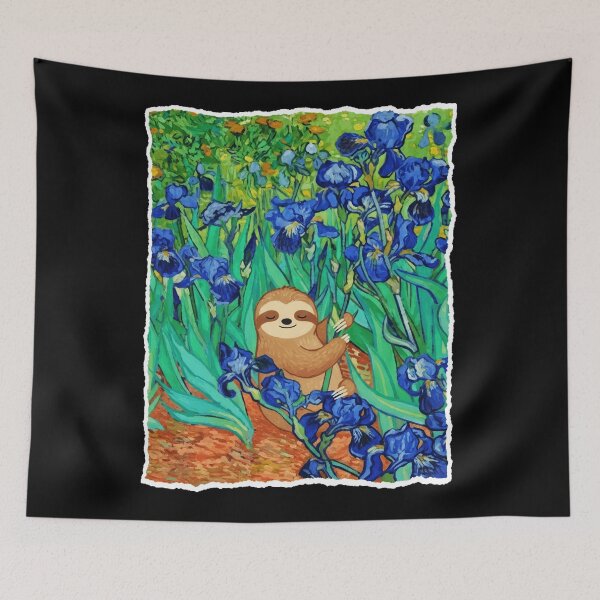 Item preview, Smiling Sloth Resting Among Blue Iris Flowers Garden designed and sold by JordynLadukeg65.