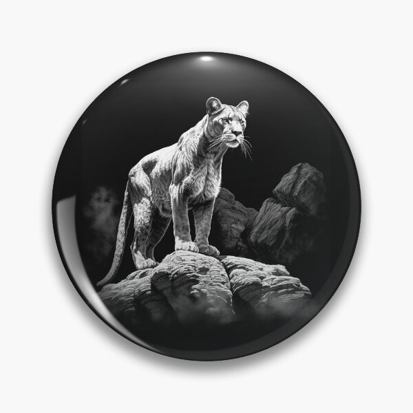 Item preview, Black and White Mountain Lion on Rocks Wildlife Art designed and sold by inkoutninja.