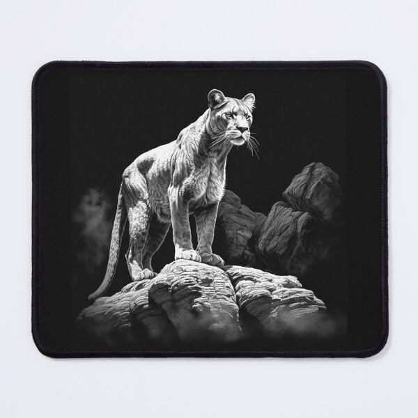 Item preview, Black and White Mountain Lion on Rocks Wildlife Art designed and sold by inkoutninja.