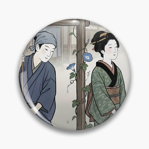 Item preview, Classic Edo Period Morning at Well with Morning Glories Ukiyo-e designed and sold by TokyoUkiyoHouse.