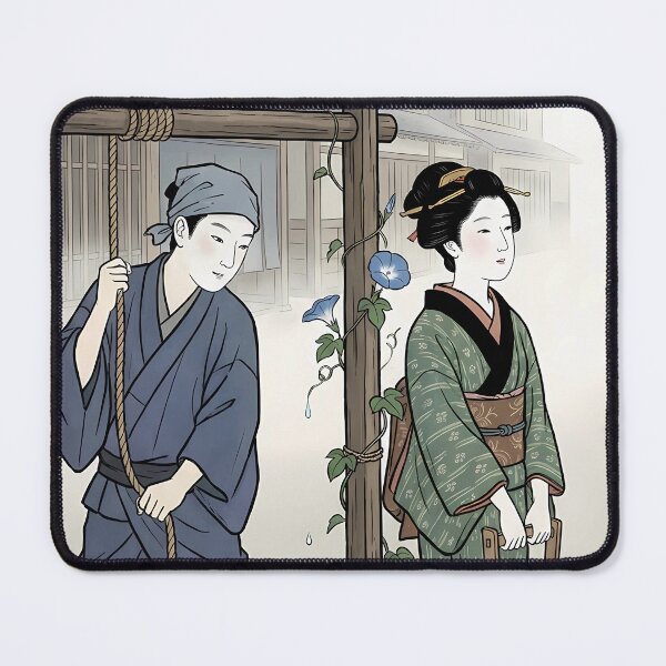 Item preview, Classic Edo Period Morning at Well with Morning Glories Ukiyo-e designed and sold by TokyoUkiyoHouse.