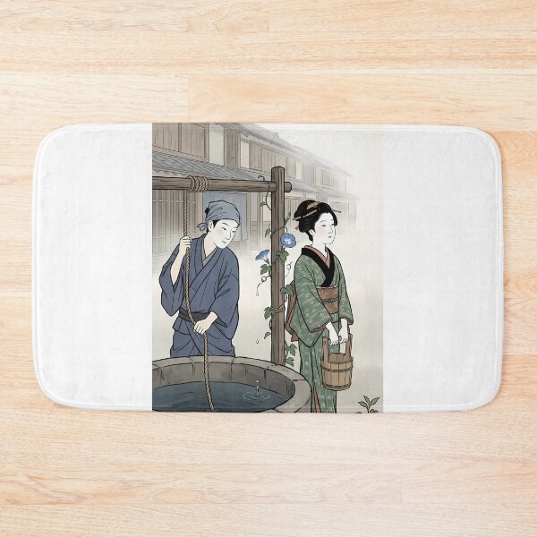 Item preview, Classic Edo Period Morning at Well with Morning Glories Ukiyo-e designed and sold by TokyoUkiyoHouse.