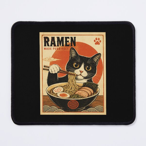 Item preview, Black Cat Eating Ramen Retro Japanese Style Poster designed and sold by eliramaison.