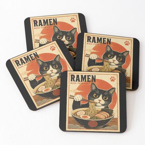 Item preview, Black Cat Eating Ramen Retro Japanese Style Poster designed and sold by eliramaison.