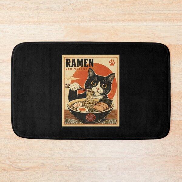 Item preview, Black Cat Eating Ramen Retro Japanese Style Poster designed and sold by eliramaison.
