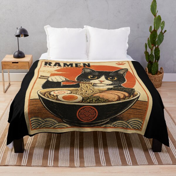 Item preview, Black Cat Eating Ramen Retro Japanese Style Poster designed and sold by eliramaison.