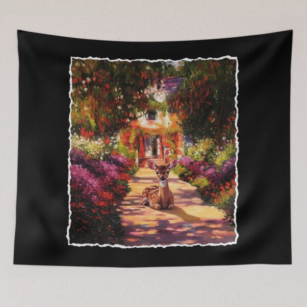 Item preview, Fawn Resting Along a Sunlit Garden Path Painting designed and sold by JordynLadukeg65.