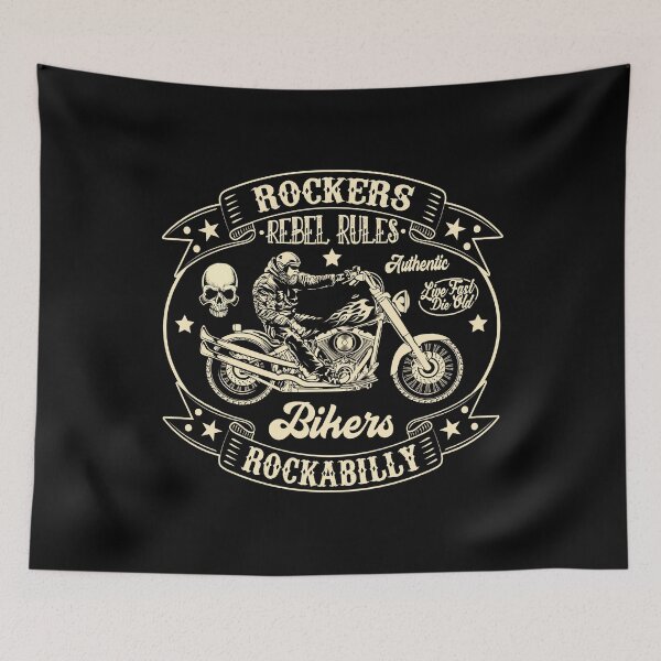 Item preview, Rockabilly Skull Bikers Retro Motorcycles Vintage Rockers designed and sold by MemphisCenter.
