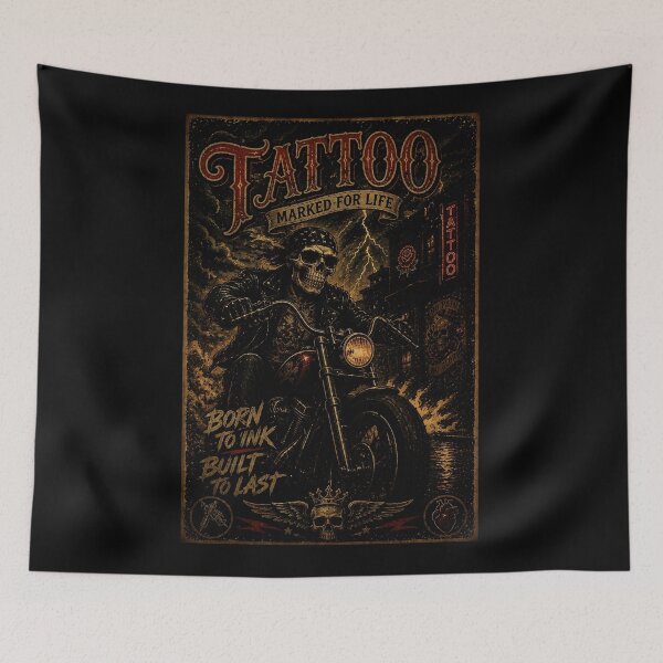 Item preview, Vintage Biker Skull Tattoo Poster With Dark Motorcycle Spirit designed and sold by Modaozushi216.