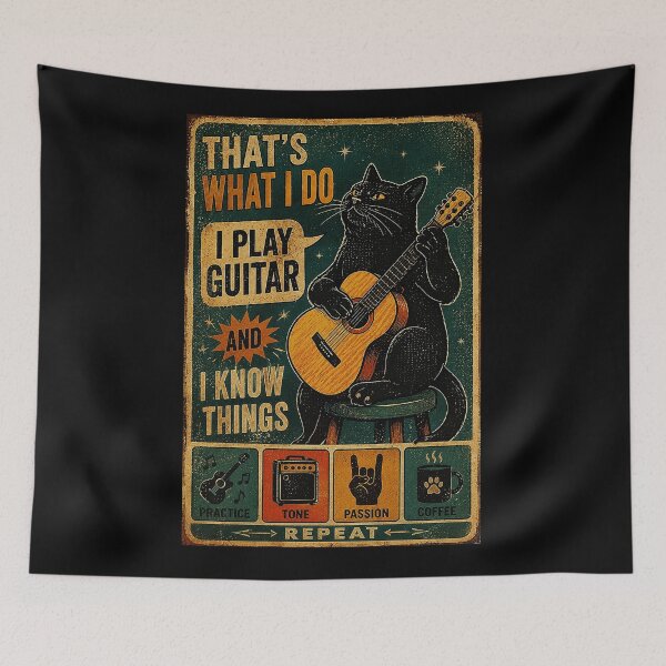 Item preview, Black Cat Guitar Player Vintage Music Humor Retro Poster designed and sold by eliramaison.