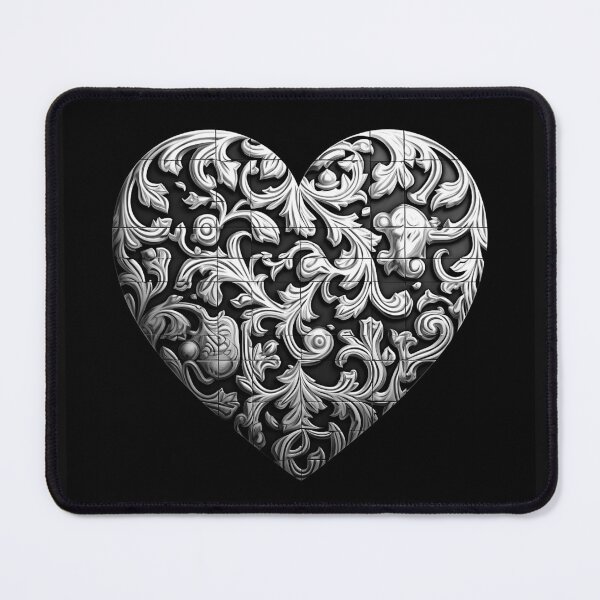 Item preview, Black and White Ornate Heart Floral Pattern Art designed and sold by inkoutninja.
