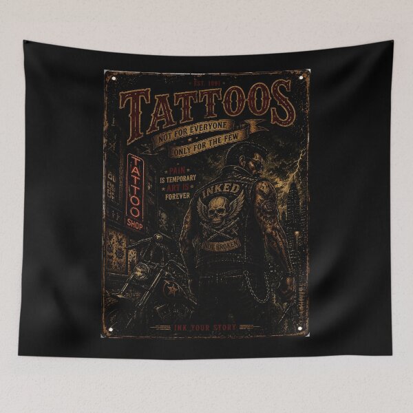 Item preview, Vintage Tattoo Shop Biker Skull Ink Culture Wall designed and sold by Modaozushi216.