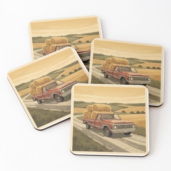 Item preview, Vintage Pickup Truck Hay Bales Country Road Design designed and sold by creators_collective.