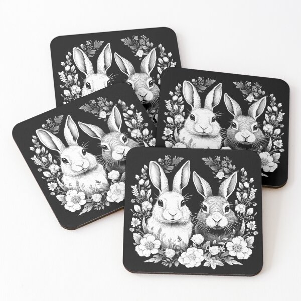Item preview, Black and White Floral Bunny Rabbit Art designed and sold by inkoutninja.