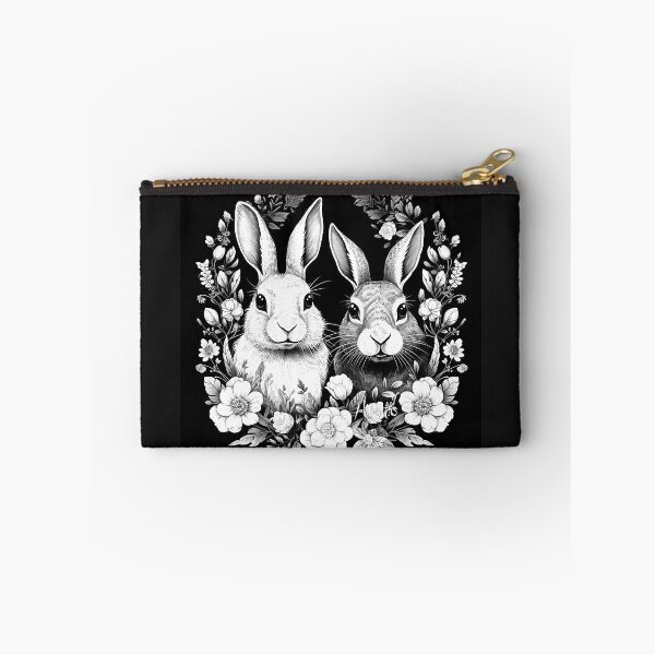 Item preview, Black and White Floral Bunny Rabbit Art designed and sold by inkoutninja.