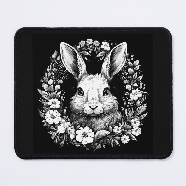 Item preview, Black and White Floral Bunny Rabbit Portrait designed and sold by inkoutninja.