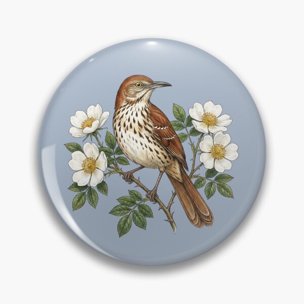 Item preview, Brown Thrasher Bird with White Wild Roses designed and sold by BirdsnStuff.