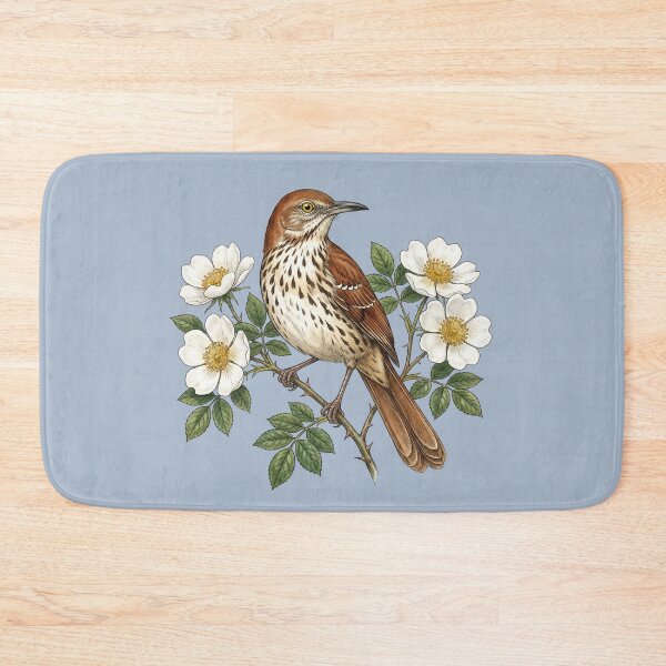 Item preview, Brown Thrasher Bird with White Wild Roses designed and sold by BirdsnStuff.