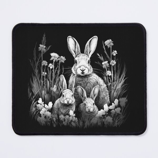 Item preview, Black and White Mother Bunny with Baby Rabbits Art designed and sold by inkoutninja.