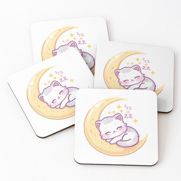 Item preview, Sleepy Moon Kitty Kawaii Sticker — Chibi Cat Crescent Moon Celestial Pastel designed and sold by Cosmic Zodiac Studio.