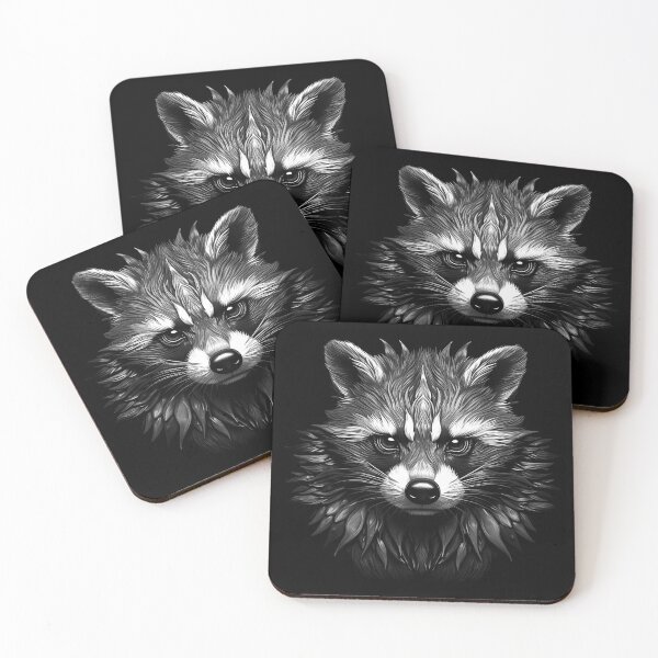Item preview, Black and White Fierce Raccoon Portrait Art designed and sold by inkoutninja.