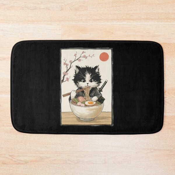 Aperçu de l'œuvre Chat kawaii mangeant des ramen anime japonais créée et vendue par Hedoraxe.