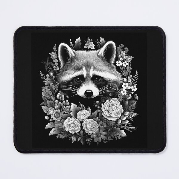 Item preview, Black and White Floral Raccoon Portrait Art designed and sold by inkoutninja.